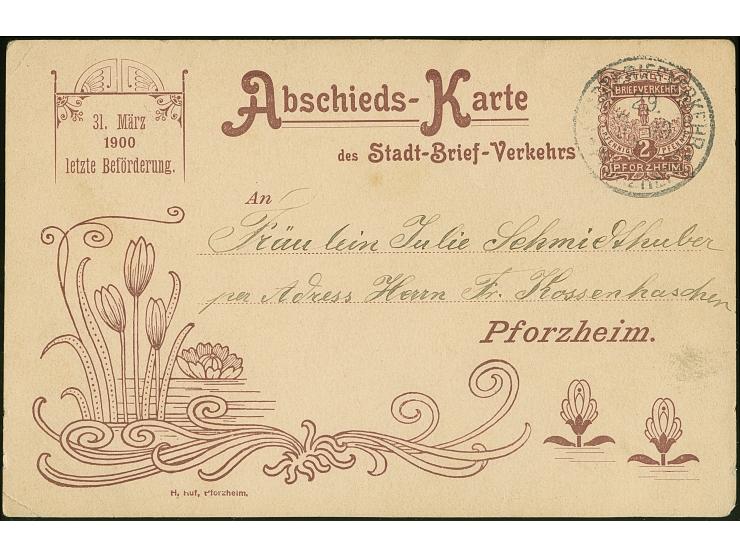 Stadtbrief-Verkehr: 1900, Abschieds-Ganzsachenkarte 2 Pfg. lilabraun mit Abbildung “Teichrosen” gebraucht mit Stempel “STADTB