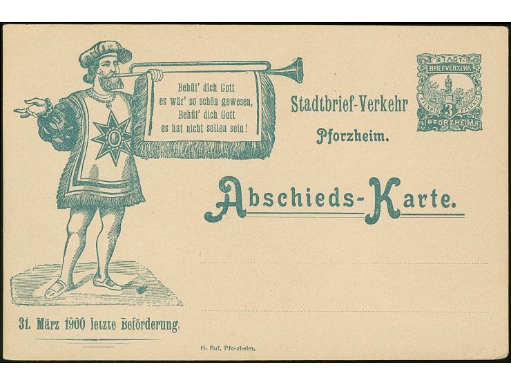 Stadtbrief-Verkehr: 1900, Abschieds-Ganzsachenkarte 3 Pfg. blaugrau mit Abbildung “Herold mit Spruch” ungebraucht, winziger E
