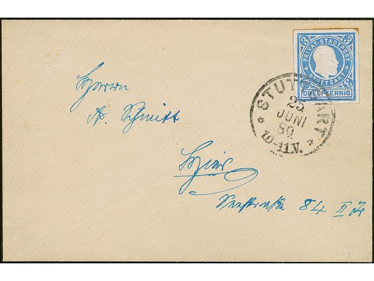 Privat-Stadtpost: 1889, 25. Regierungsjubiläum 3 Pfg. blau mit Stempel “STUTTGART 25.JUNI.89” auf Ortsbrief in einwandfreier 