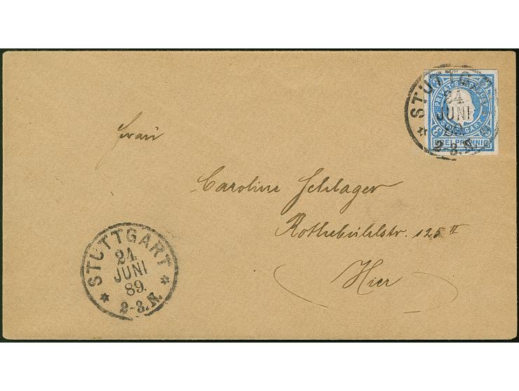 Privat-Stadtpost: 1889, 25. Regierungsjubiläum 3 Pfg. blau mit Stempel “STUTTGART 24.JUNI.89” auf Ortsbrief in einwandfreier 