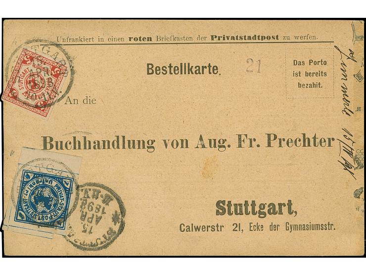 Privat-Stadtpost: 1886/87, Nachportomarke 1 Pfg. blau mit Bogenrand und Ausgabe 1896 5 Pfg. rot jeweils mit Stempel “STUTTGAR