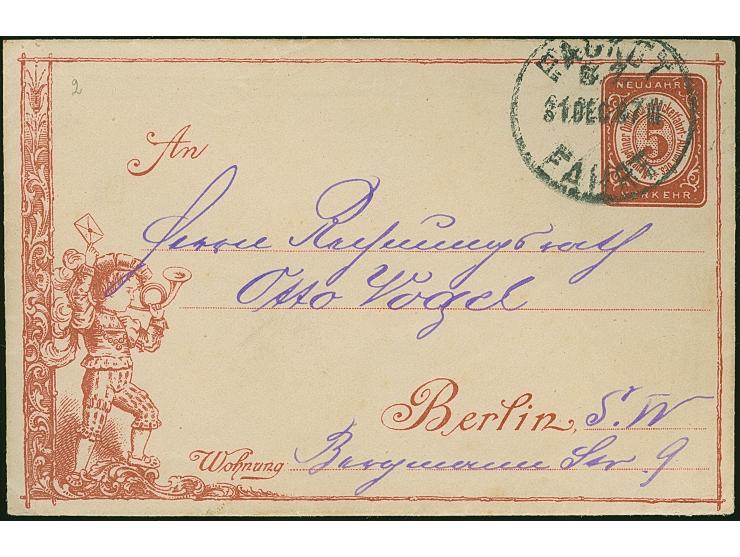 Berliner Packetfahrt-Gesellschaft: 1887, Ganzsachen-Glückwunschumschlag 5 Pfg. braun mit Einlage, einmal ungebraucht und einm