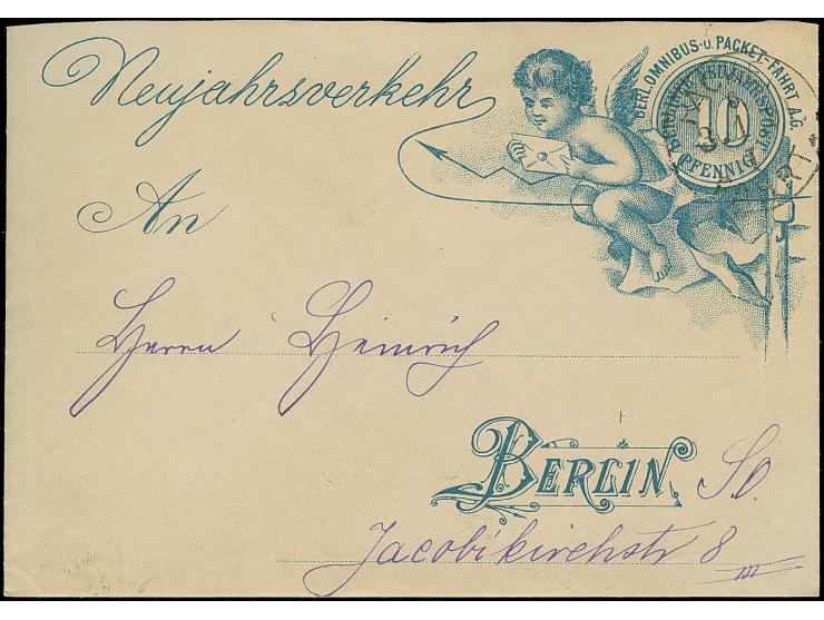 Berliner Packetfahrt-Gesellschaft: 1890, Ganzsachen-Glückwunschumschlag 10 Pfg. blau mit Einlage “Page mit Speer und Friedens