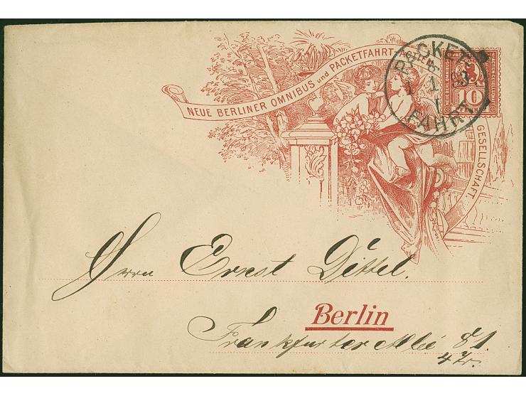 Berliner Packetfahrt-Gesellschaft: 1892, Ganzsachen-Glückwunschumschlag 10 Pfg.rot, einmal ungebraucht und einmal gebraucht m