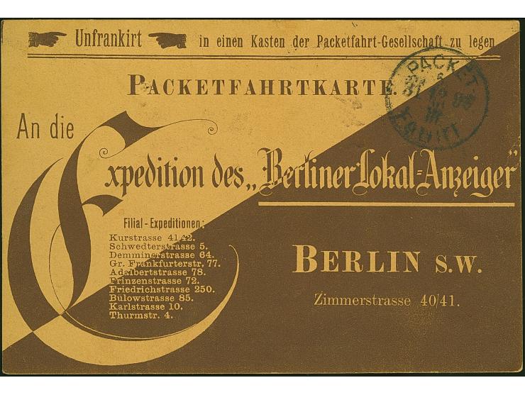 Berliner Paketfahrt-Gesellschaft: 1891/99, Ganzsachenkarte auf Privat-Bestellung 2 Pfg. blauschwarz “Berliner Lokal-Anzeiger”