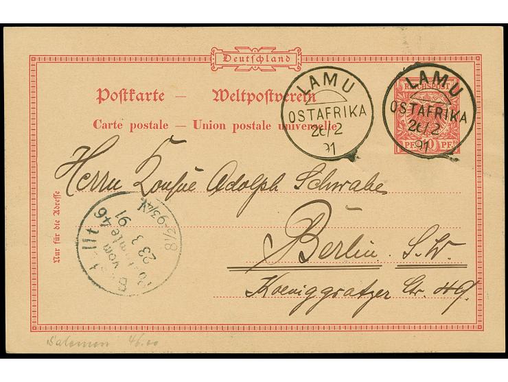 Krone/Adler Karte 10 Pfg. mit sauber auf- und nebengesetztem "LAMU 26/2 91" mit rückseitigem Text u.a. bezüglich des Versande