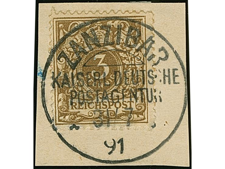 3 Pfg. mit zentrischem Letzttags-Stempel "ZANZIBAR 31/7 &nbsp;91" auf Briefstück, signiert Richter