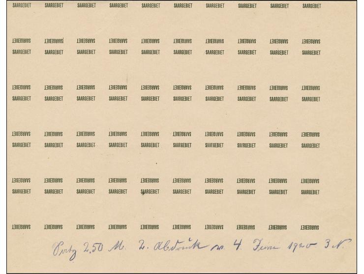 Kontrollabzug der Aufdruckplatte I auf Maschinenpapier, im Bogenrand mit handschriftlicher Angabe “2.50 M. 2 Abdruck v. 4 Jun