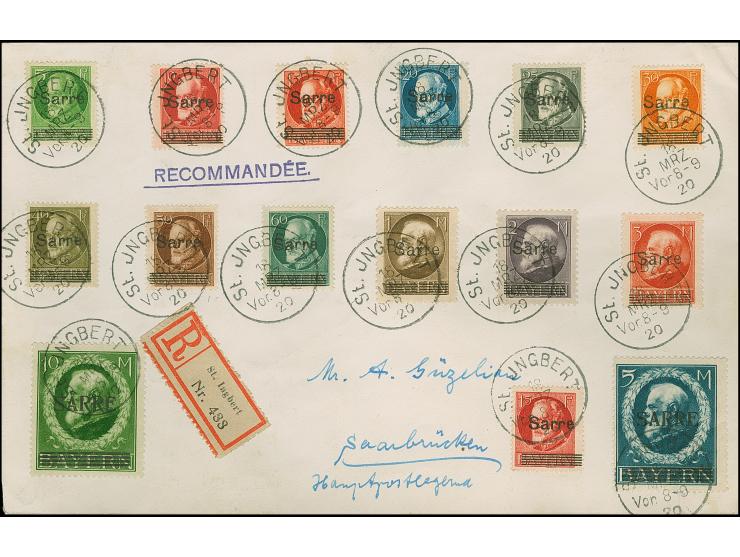 1920, Ludwig 5 Pfg.-5 M. kpl. mit Stempel "St. JNGBERT 18 MRZ 20" auf überfrankiertem Fernbrief nach Saarbrücken, Marken in t