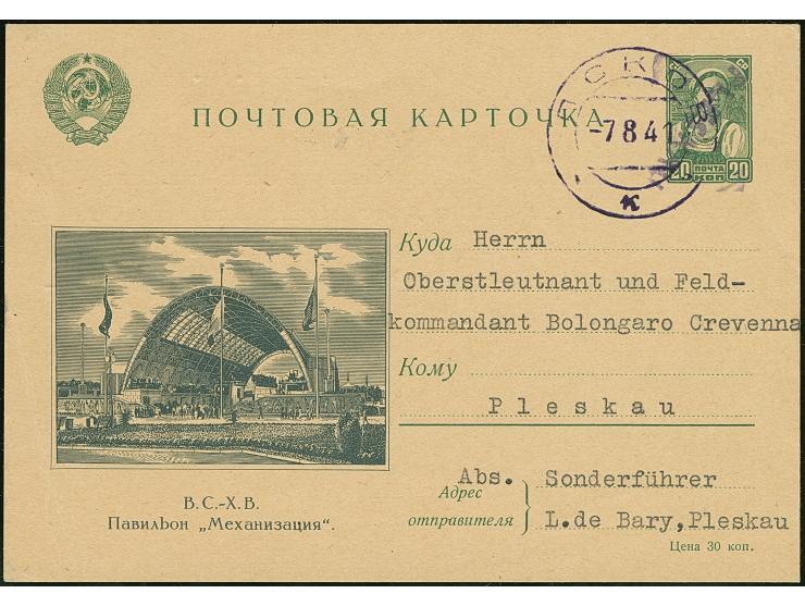 1941, “PLESKAU” schräger Handstempelaufdruck in grauultramarin, kopfstehend, von rechts oben nach links unten, sauber auf Gan