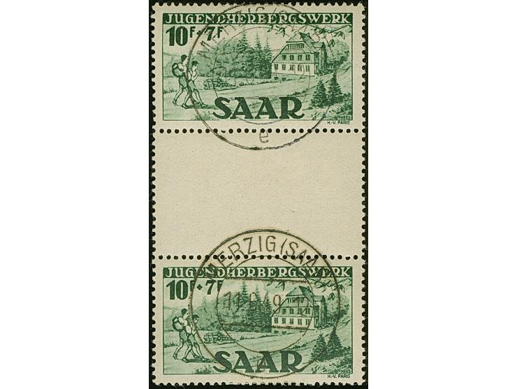 1949, Jugendherbergswerk 8 und 10 Fr., je im senkrechten Zwischenstegpaar, sauber gestempelt, tadellos, Fotobefund Ney BPP (2