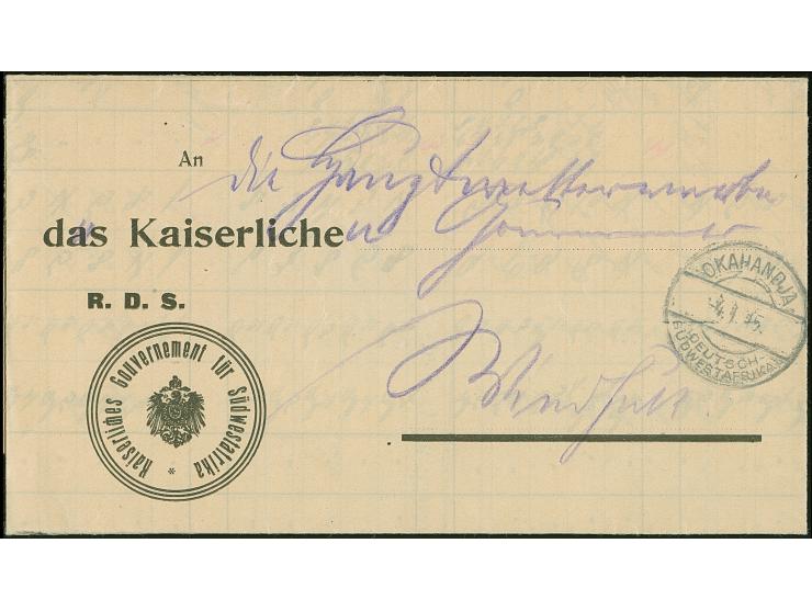 1915, “OKAHANDJA DSWA 4.1.15” auf komplettem “R.D.S.”-Faltbrief (Regenmess-Tabelle) nach Winduk mit Ankunftsstempel, in einwa