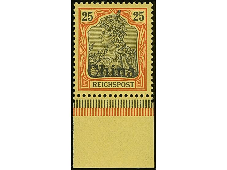 1901, amtlich nicht ausgegeben: Germania 25 Pfg. mit dickerer Aufdrucktype mit kommaförmigen i-Punkt, Unterrandstück, postfri