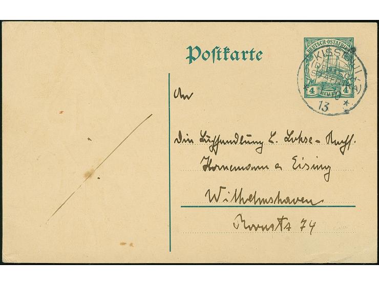 "KISSENJI 1.10 13" sauber Ganzsachenkarte 4 H. bedarfsgebraucht nach Wilhelmshaven. Rückseitig Schürfung (Adresse entfernt)