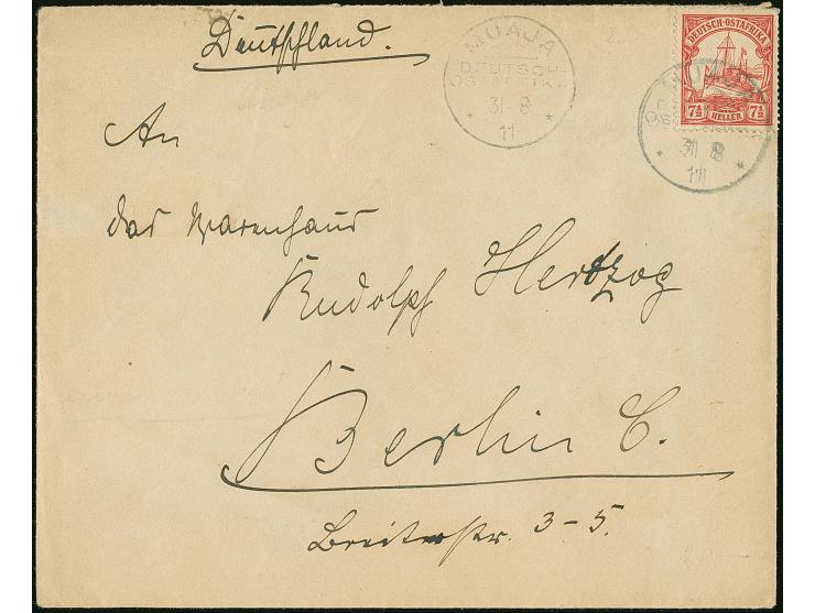 "MUAJA 31 8 11", sauber auf- und nebengesetzt auf 7½H. auf Bedarfsbrief nach Berlin. Marke durch Randklebung kleine Zahnfehle