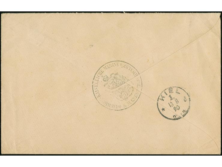 "KAISERLICHE MARINE S.M. KREUZER SCHWALBE", Absender Stempel rückseitig auf Marinesache, befördert über das Hofpostamt mit Au