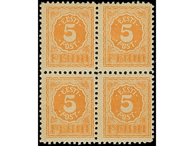 1919, Numerals 5 penni orange, perforation L11½, same perforation used for the official trial perforation on the 10 penni val