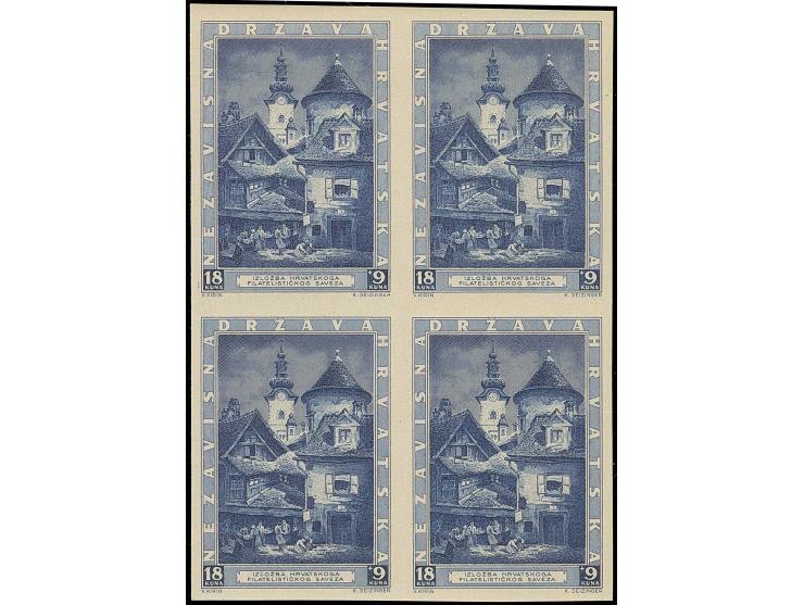 1943, 3rd. Stamp Exhibition 18+9 k. blue, imperforate colour proof, block of 4, unused, the lower stamps mint never hinged, f
