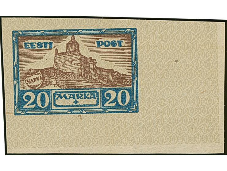 1927, City Views 20 mark, imperforated proof, lower right sheet corner, unused without gum, very fine, certificate Löbbering 