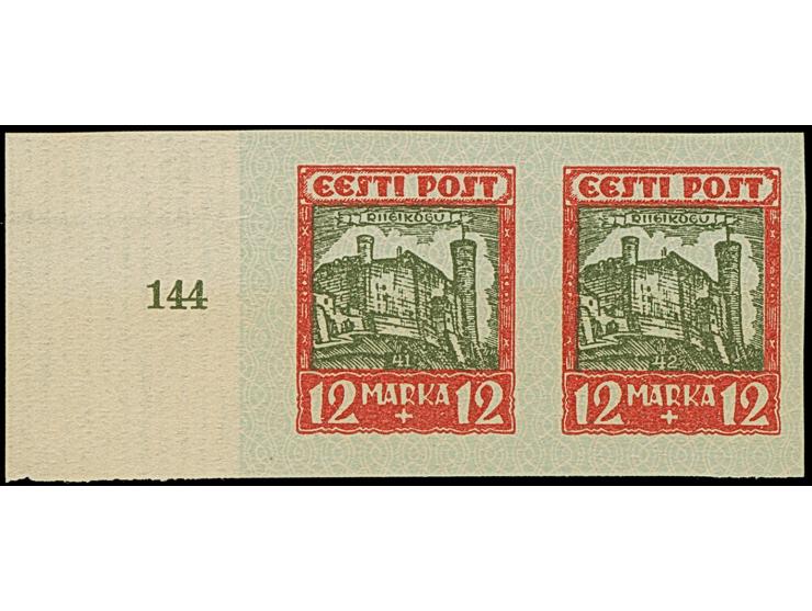 1927, City Views 12 mark, imperforated proof, horizontal pair with left sheet margin, unused without gum, very fine, certific