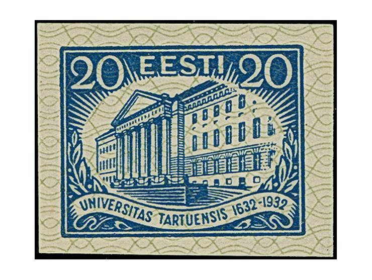 1932, 300 Years Dorpat University 5-20 senti., imperforated proof, mint never hinged, very fine, 12 senti signed Prof. Winter