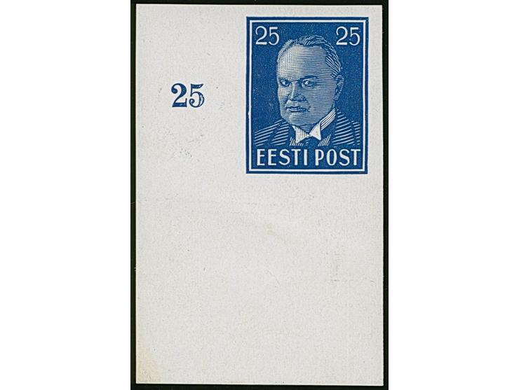 1938, Päts 25 senti, imperforated proof, lower left sheet corner, mint never hinged, very fine and attractive, signed Mikulsk