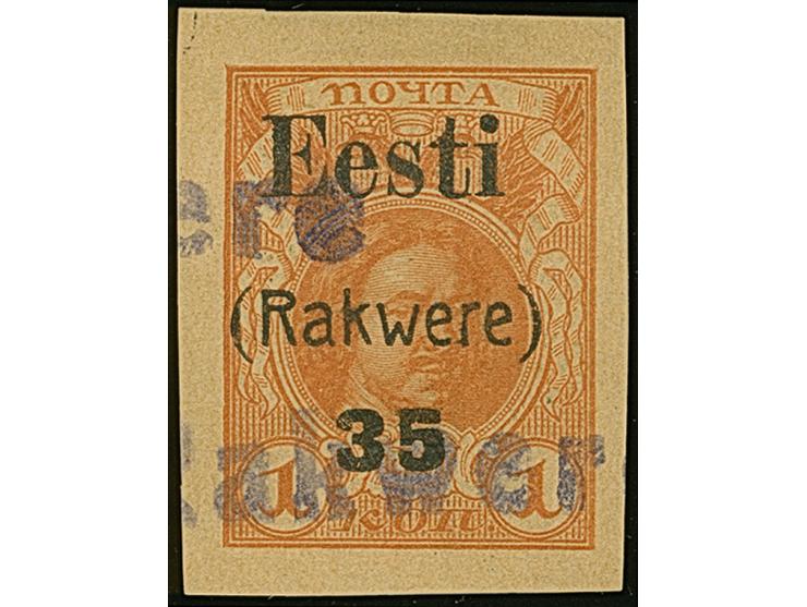 1918, 35 (kopeks) on 1 kopek, used with clear straight-line “Rakwere”, with only 26 stamps printed one of the great rarities 