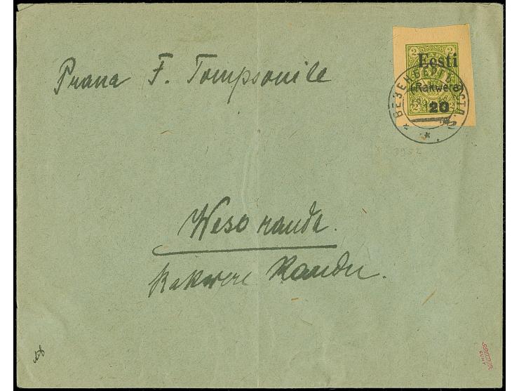 1918, 20 (kopeks) on 2 kopeks, wide margins all around, tied by cds. "WESENBERG 18 11 18" to cover, folded once not affecting