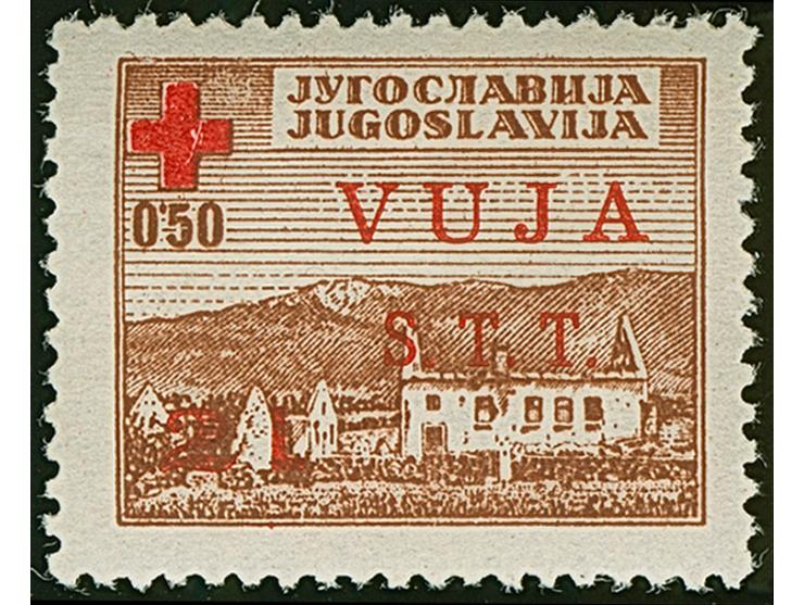 1948, 2 L. on 0,50 din. with red overprint, mint never hinged, very fine, a very scarce stamp with only 100 printed, signed