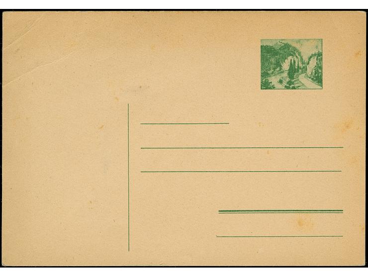 1941, card 1,50 din. as proof without the colour green black, unused with tiny spots and creases at the left upper corner, ot