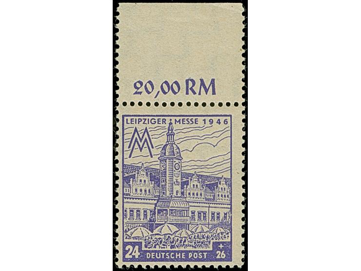 Leipziger Messe 24 Pfg. in der Fehlfarbe Blauviolett, postfrisches Oberrandstück, signiert Herbst BPP