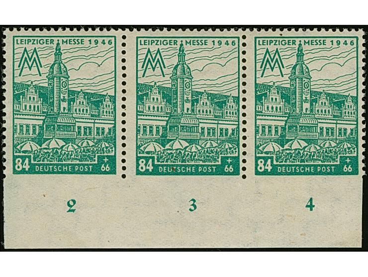 84 Pfg. im waagerechten Unterrand-3er-Streifen, unten ungezähnt, postfrisch, unsigniert