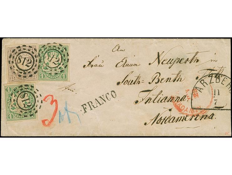 12 Kr. lila mit 2 Einzelwerten 1 Kr. grün, alle farbfrisch und voll- bis meist breitrandig, mit klar aufgesetztem oMR "812" u