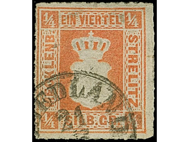1864 Wappenausgabe ¼ Silbergroschen rotorange, farbfrisch, sauber entwertet durch EKr. von Friedland, unauffällig ausgebesser