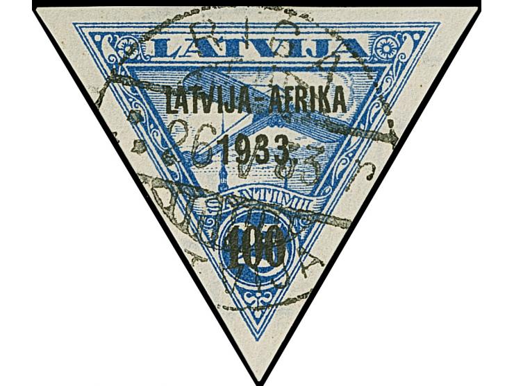 1933, Riga-Bathurst-Flight 10-100 santimi, used with clear cds. “RIGA 26 V 33”, very fine, certificate Watzke BPP (2006)