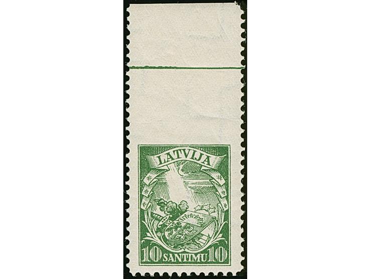 1934, New Constitution 10 santimi green, with upper sheet margin, imperforated a top, mint never hinged, hinge in the outer m