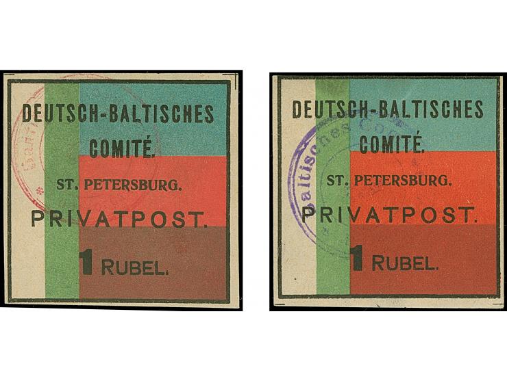 DEUTSCH-BALTISCHES COMITE ST. PETERSBURG PRIVATPOST: 1 Rubel, mit deutschem bzw. russischem Stempel, gute Erhaltung
