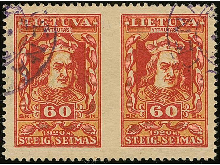 1920, National Assembly 60 skatiku, horizontal pair, imperforated between, used, very fine and scarce, ProFi has registered n