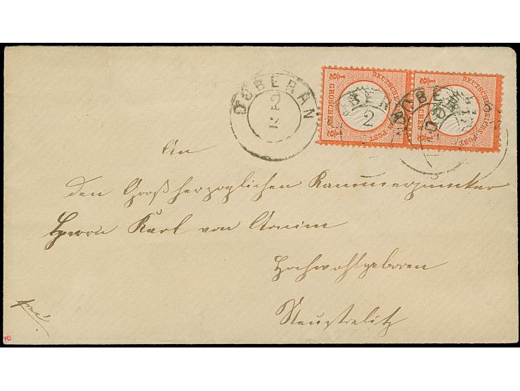 &nbsp; &nbsp;½ Gr. ziegelrot mit Plattenfehler “Kerbe im Innenkreis unter C in DEUTSCHE und verstärkte Punktreihe rechts" (fr