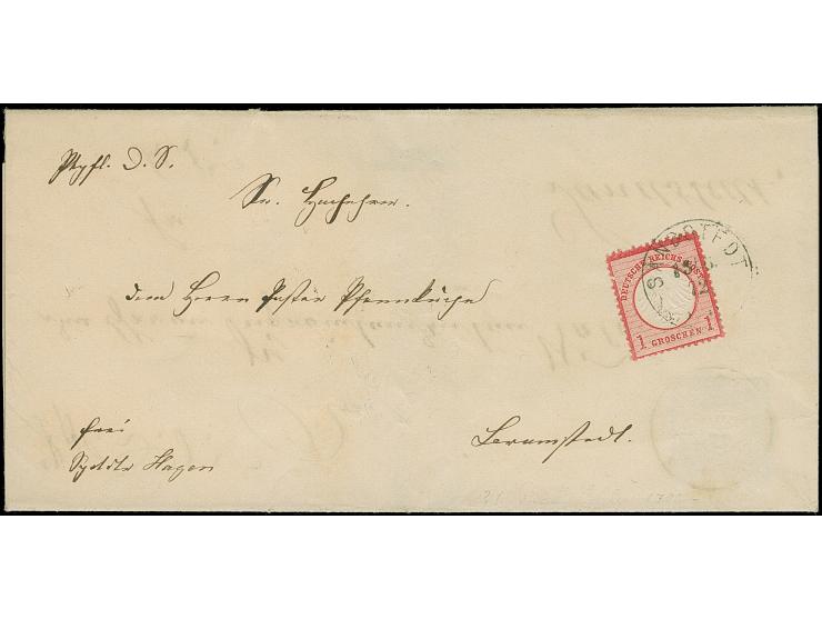 1 Gr. karmin mit Plattenfehler “Rahmen links neben TS in DEUTSCHE gebrochen” und klarem NDP EKr. “SANDSTEDT 15.6.72” auf dopp