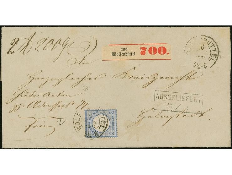 2 Gr. grauultramarin mit Plattenfehler “linke Wertziffer 2 gebrochen sowie Punkt unter C in REICHS” (Feld 20) mit DKr. “WOLFE