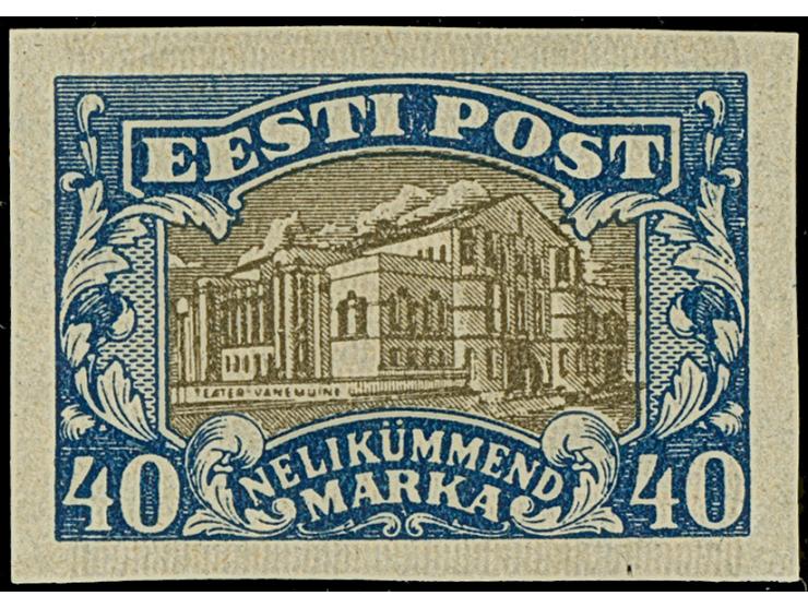 1927 Theater 40 mark blue with yellow-brown network,imperforate, from the imprimatur sheet on thin gummed paper, mint never h