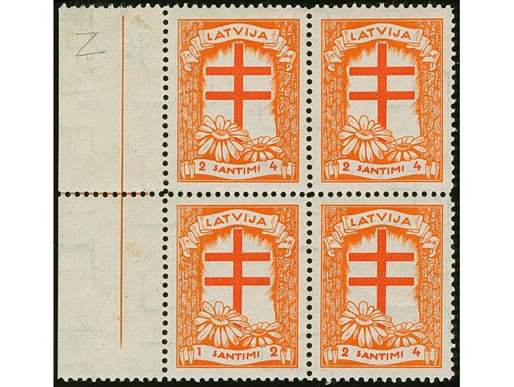 1930, Anti-Tuberculosis 1+2 s. orange/brick-red, block of four, “1+2” at lower left, mint never hinged, one normal stamp unus