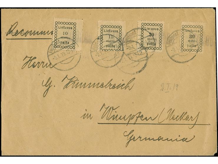 1918, First Vilnius issue 10-15 skatiku and second Vilnius Issue 20-30 skatiku, tied by provisional straight-line "GRODNO" to