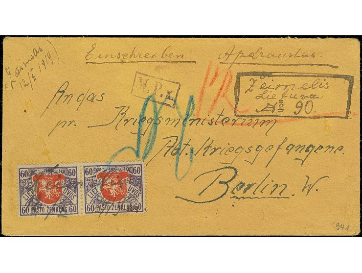 ZEIMELIS: 1919, Fourth Berlin Issue 60 skatiku, horizontal pair, tied by handwritten cancellation “Zeimelis 12/10 1919” to re