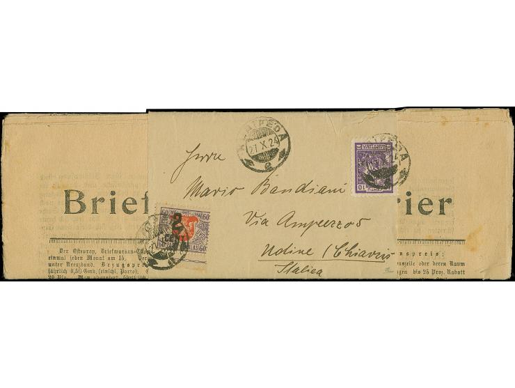 1922, New Currency surcharge 2 centu on 60 skatiku, together with additional franking, tied by cds. “KLAIPEDA 27.X.24” to new