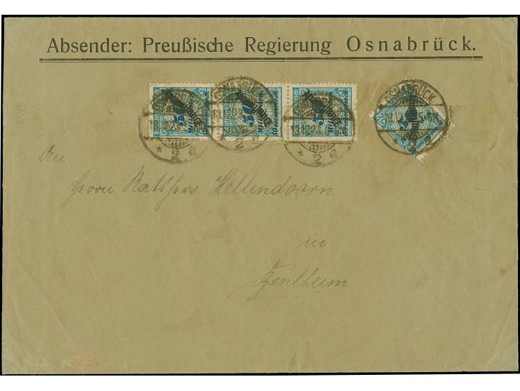 1923, Schlangenaufdruck 50 Mrd. M. im senkrechten Dreierstreifen und einer vor dem Aufkleben stark fehlerhaften Einzelmarke j