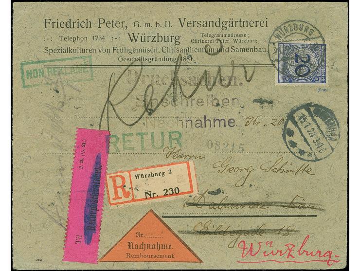1923, 10 Mrd. auf 20 Mio. M. im senkrechten 20er-Block mit Walzedruck-Unterrand in Mischfrankatur mit Rentenpfennig 20 Pfg. j