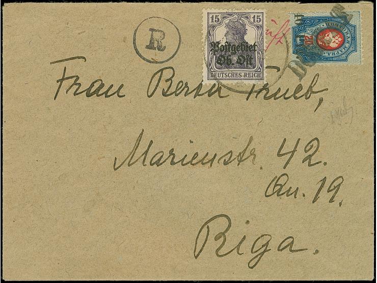 1918, 40 Pfennig auf 20 Kopeken lebhaftultramarin/mittelrotkarmin, sauber mit L1 “DORPAT” mit nebengesetztem handschriftliche