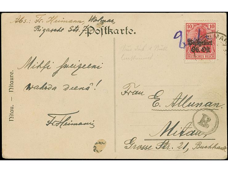 "Eesti" als handschriftlicher Vermerk auf Germania 10 Pfennig rot mit Stempel "WOLMAR" auf Bildpostkarte nach Mitau, die Kart